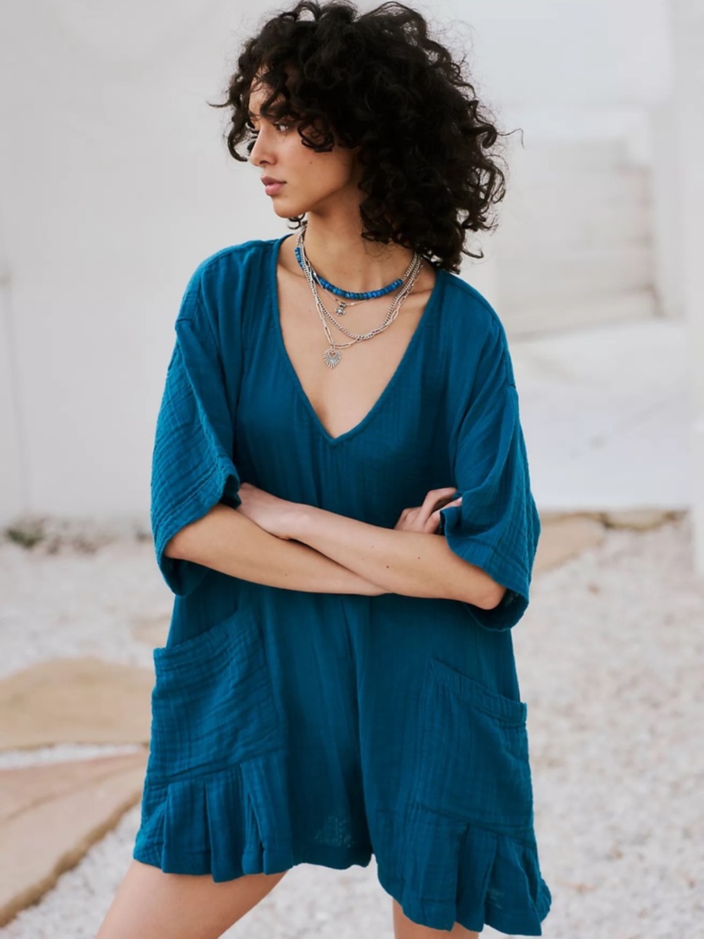Free People- NWOT So Lively Romper in Teal Saphire